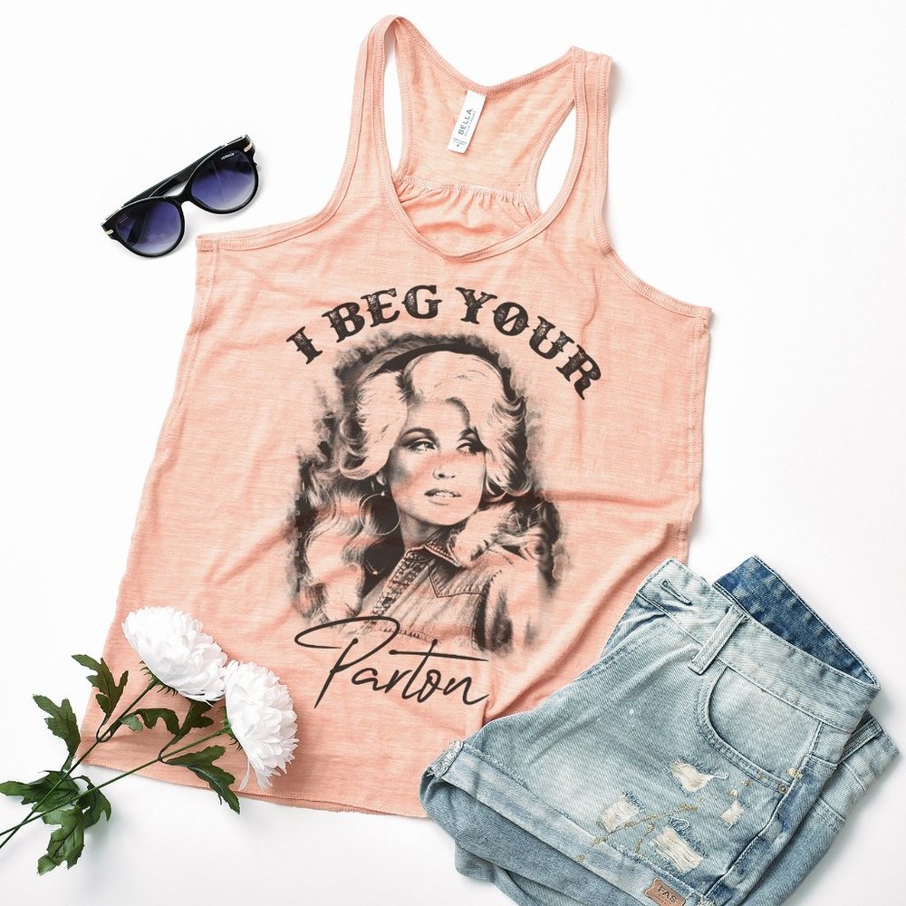 I beg your parton peach slub racerback tank top